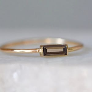Smoky Quartz Baguette 14k Gold Minimalist Ring : Brown Gemstone