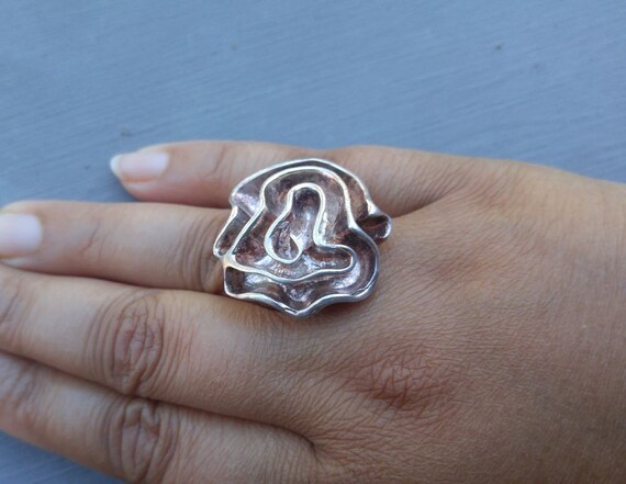 Rustic Boho Large Floral Sterling Silver Ring, Ch… - image 4