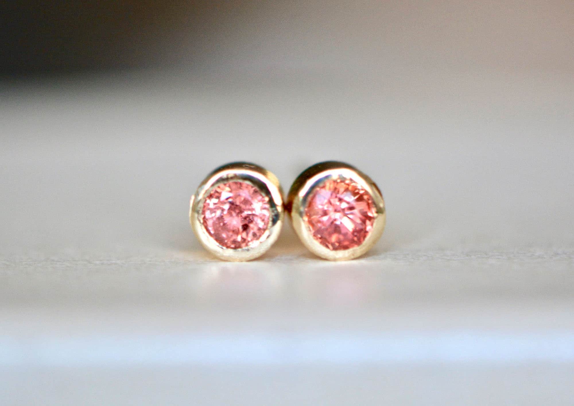 14kt Gold Padparadscha Sapphire Stud Earrings: September