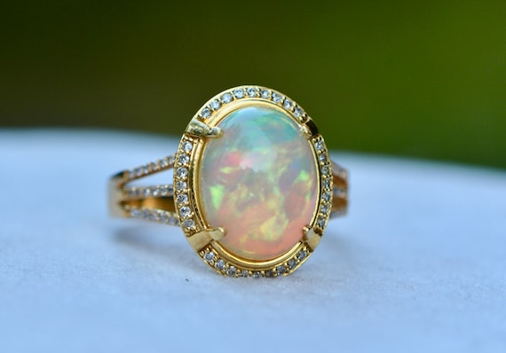 Ethiopian Opal & Diamond Statement Ring 14k Gold … - image 8