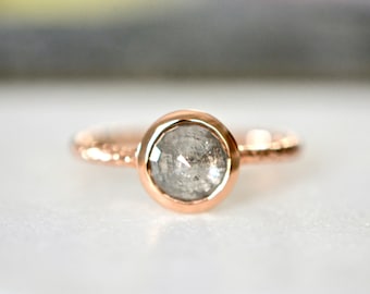 Salt Pepper Diamond 1.9 cts Bezel Solitaire Ring 14k Rose Gold : April Birthstone
