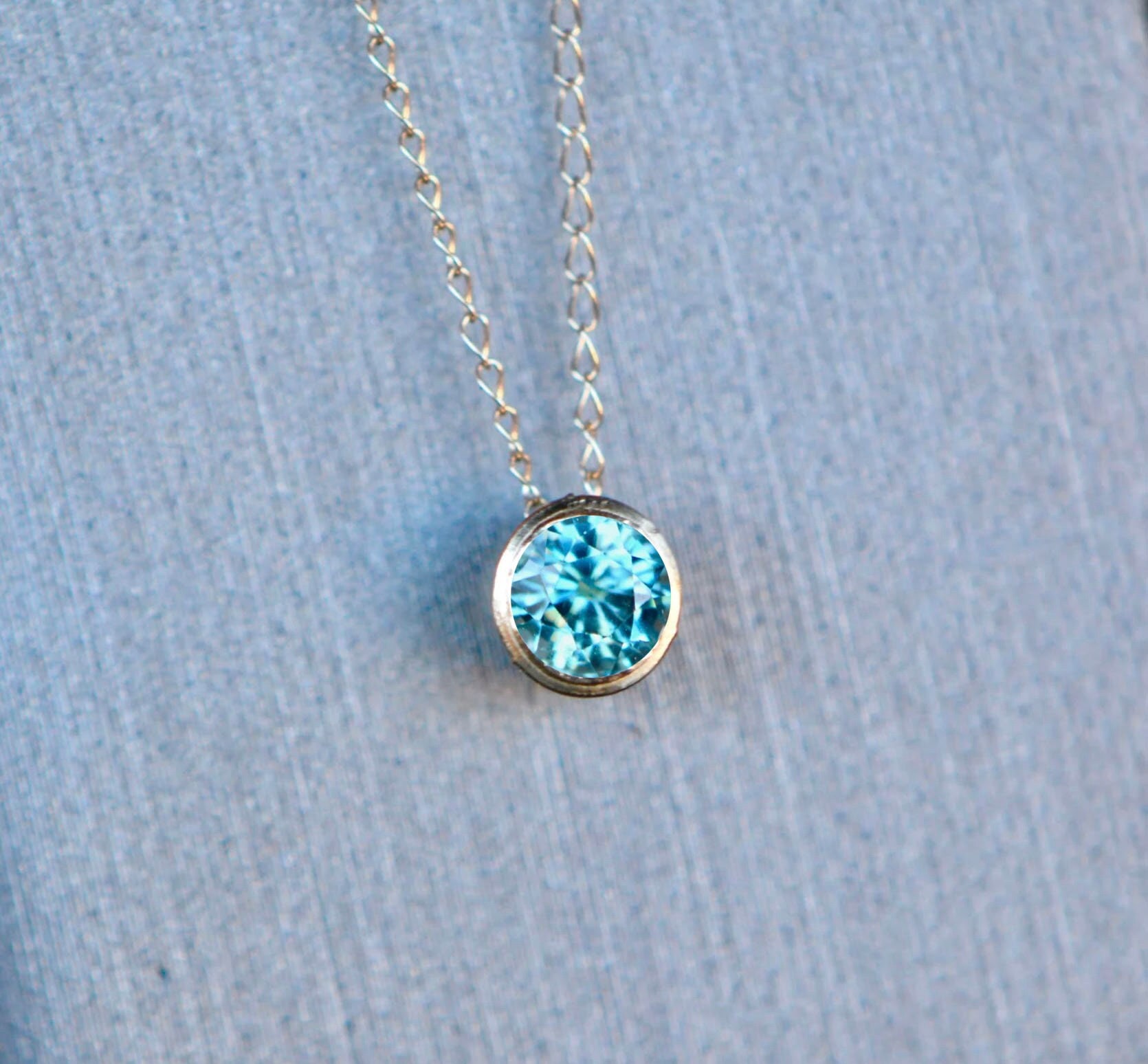 Blue Zircon Solitaire Necklace 14k Gold, December Birthstone Pendant, Minimalist Blue Gemstone Necklace, Gift for Women, Natural Blue Zircon
