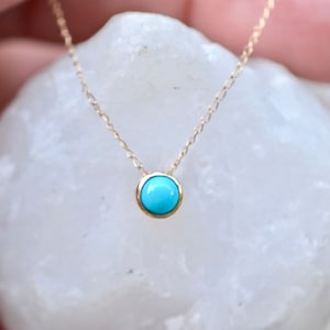 Round Turquoise Slide Necklace 14k Gold, Sleeping Beauty Blue Turquoise Jewelry, Birthday Gift, December Birthstone Necklace, Dainty Pendant