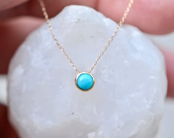 Round Turquoise Slide Necklace 14k Gold, Sleeping Beauty Blue Turquoise Jewelry, Birthday Gift, December Birthstone Necklace, Dainty Pendant