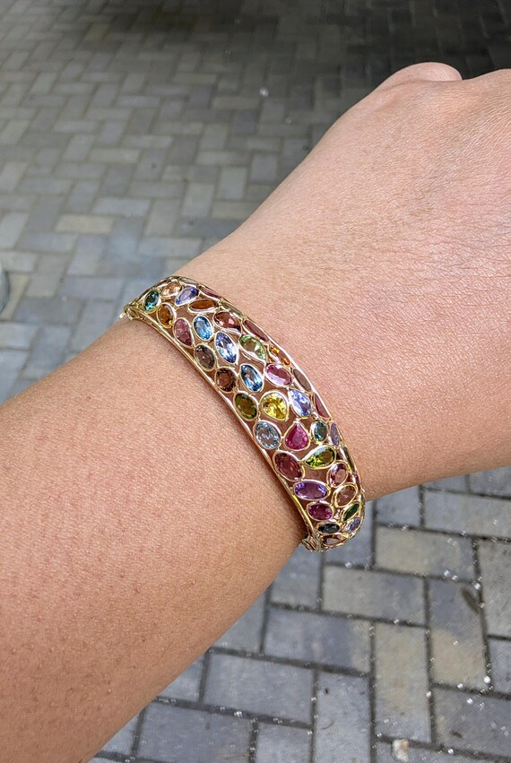 Multigemstone Statement Bracelet Solid 18k Gold :… - image 4