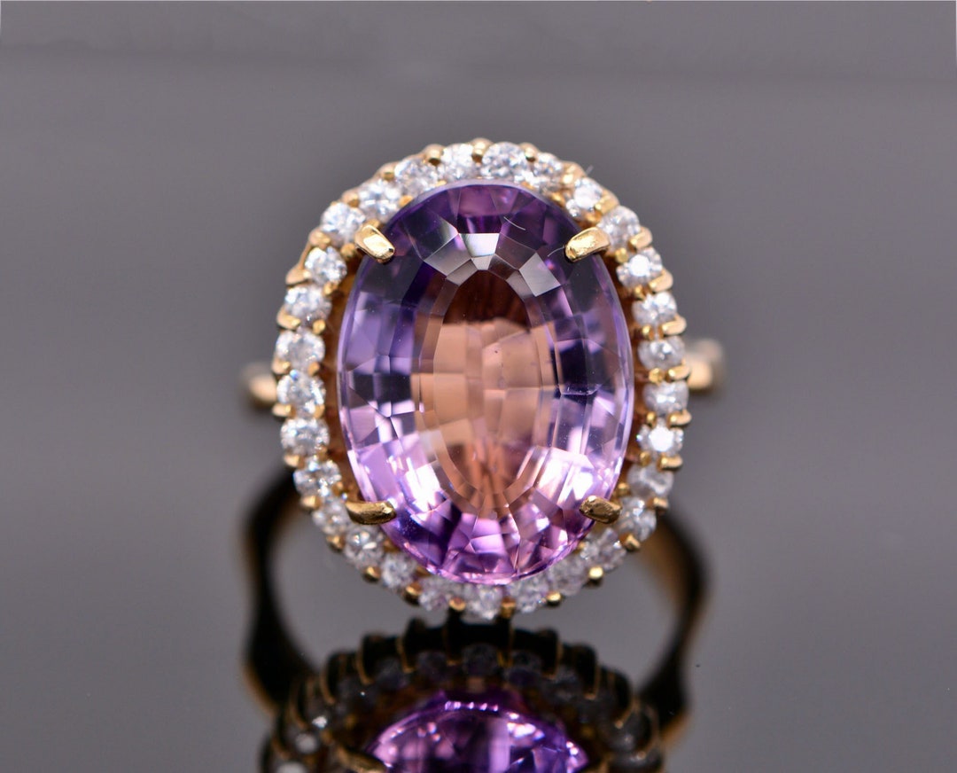 Amethyst Statement Ring 14k Gold With CZ, February Birthstone Ring ...