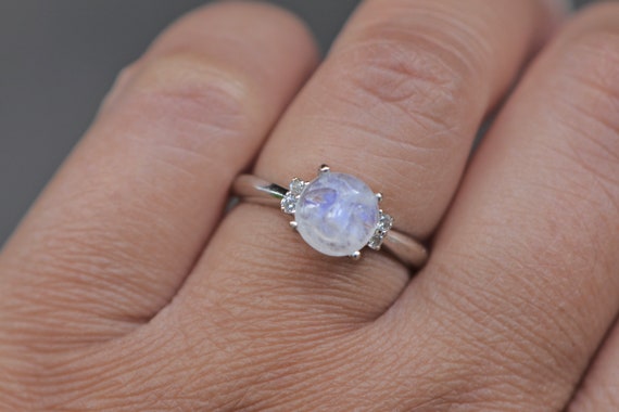 Blue Moonstone Face & Diamond Ring 10k White Gold… - image 8