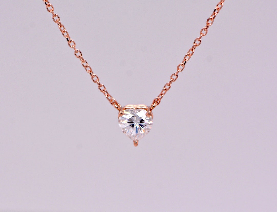 Moissanite Heart Necklace 14kt Gold Layering Necklace for - Etsy Australia