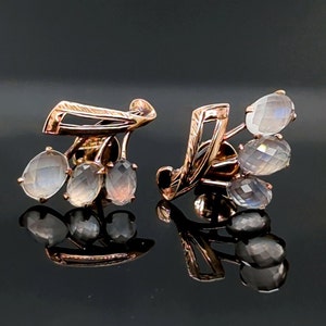 White Moonstone Earrings 14kt Gold, June Birthstone Earrings, Statement Earrings, Estate Jewelry, Gift for Women, Gift for Girlfriend
