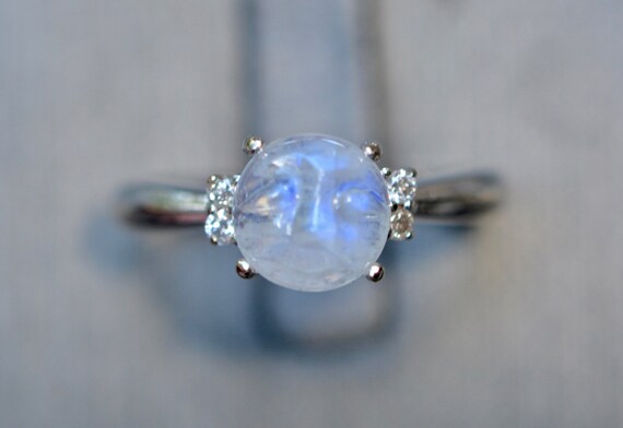 Blue Moonstone Face & Diamond Ring 10k White Gold… - image 3