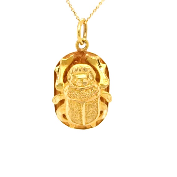 Scarab Necklace 18k Gold, Vintage Egyptian Beetle… - image 7