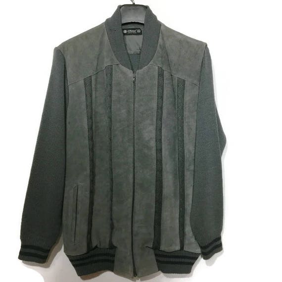 Man's Vintage Gray Suede Sweater Bomber Jacket Vtg