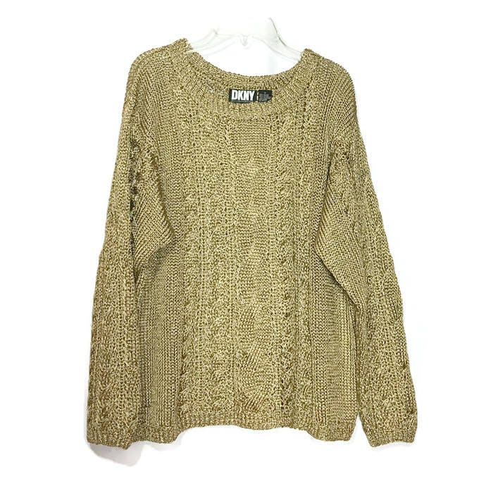 DKNY Vintage Metallic Gold Cable Knit Sweater Woman's | Etsy