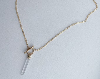 Raw crystal quartz necklace, quartz crystal boho necklace, raw stone pendant, 14k gold filled handmade necklace, crystal talisman pendant