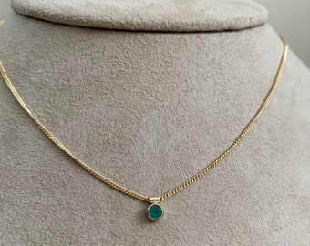 Solitaire Emerald necklace, gemstone choker, 14k gold filled minimalist necklace, fancy crystal necklace, gemstone jewelry