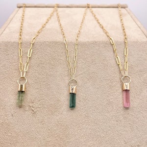Raw tourmaline necklace, crystal boho choker, raw stone pendant, 14k gold filled handmade necklace, crystal talisman, tourmaline crystal