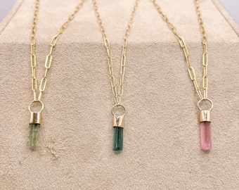 Raw tourmaline necklace, crystal boho choker, raw stone pendant, 14k gold filled handmade necklace, crystal talisman, tourmaline crystal