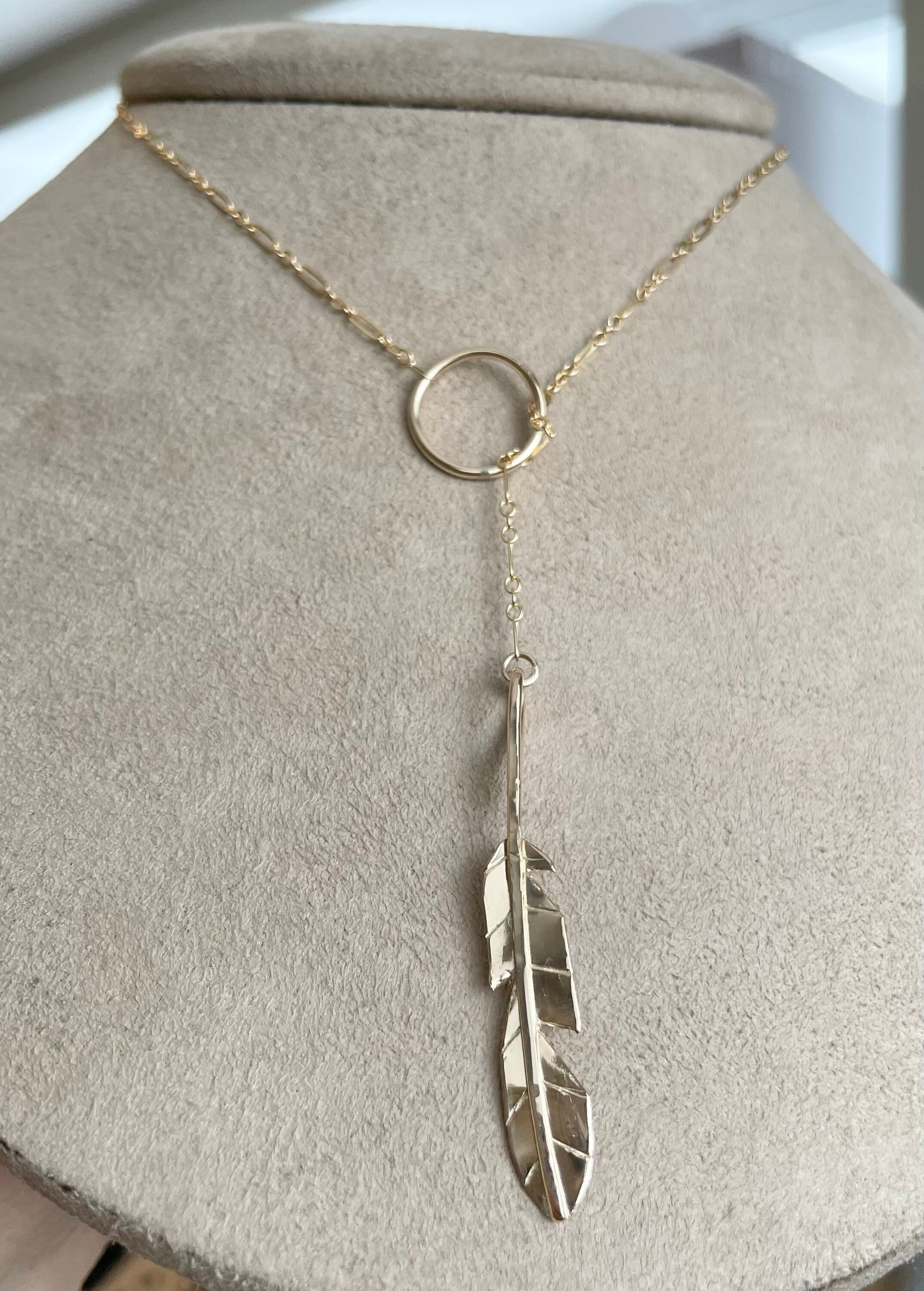 Adjustable Lariat Necklace Feather 