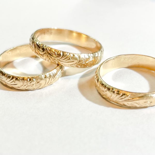 14k Gold Filled Floral Ring: Thick Textured Stacking Band