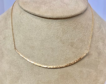 Textured bar necklace, gold bar necklace, delicate bar necklace, minimalist necklace, 14k gold fill bar necklace, curved bar choker necklace