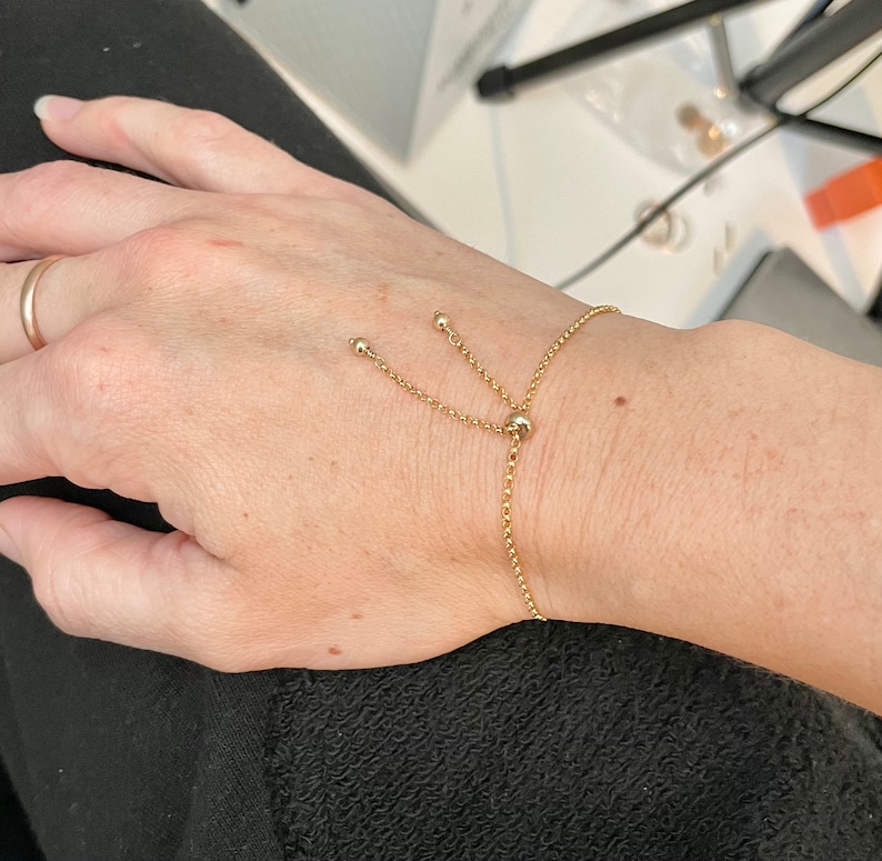 adjustable slider bracelet, slip on bracelet, 14k Gold Filled, dainty gold jewelry for every day, layering bracelet, string tie image 5