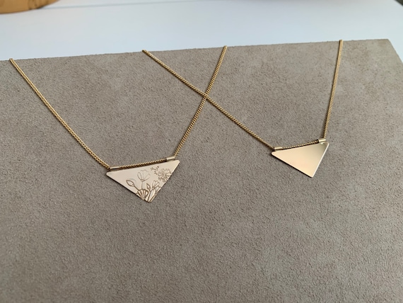 Stamped Wildflower 14k Gold Filled Triangle Necklace