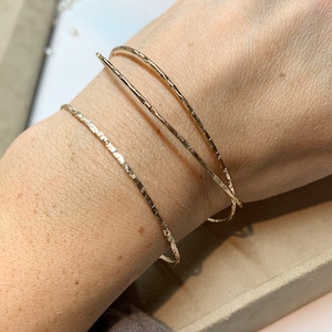 14k Gold Filled Textured Bangle Bracelet: Minimalist Stacking Jewelry