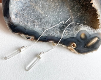 Raw Clear Quartz Sterling Silver Threader Earrings: Crystal Spike Dangle