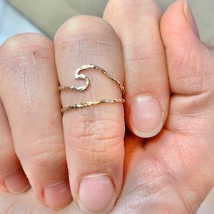 Wave ring, textured stacking ring, 14k gold filled, beach ring, surf ring, ocean love ring, beach lover ring, ocean theme ring