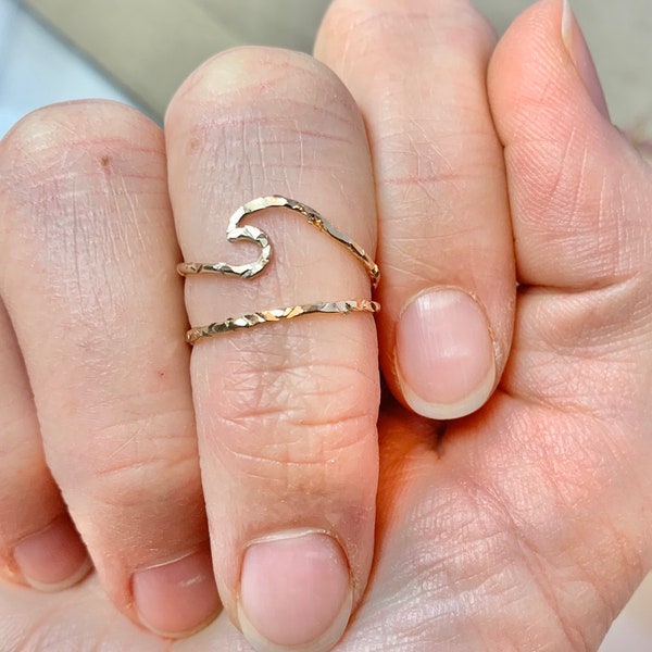 Wave ring, textured stacking ring, 14k gold filled, beach ring, surf ring, ocean love ring, beach lover ring, ocean theme ring