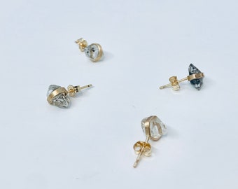 Herkimer Diamond Stud Earrings: Raw Gemstone, 14k Gold Filled