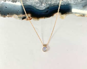 14k Gold Filled Moonstone Necklace: Minimalist Gemstone Choker