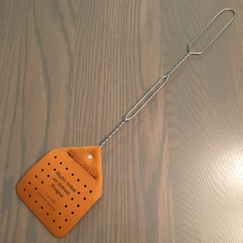 Leather fly swatter with stainless steel handle Etsy