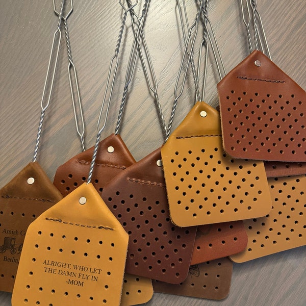 CLEARANCE SECONDS 2 PACK // Leather Fly Swatter // Handcrafted // Stainless Steel Handle