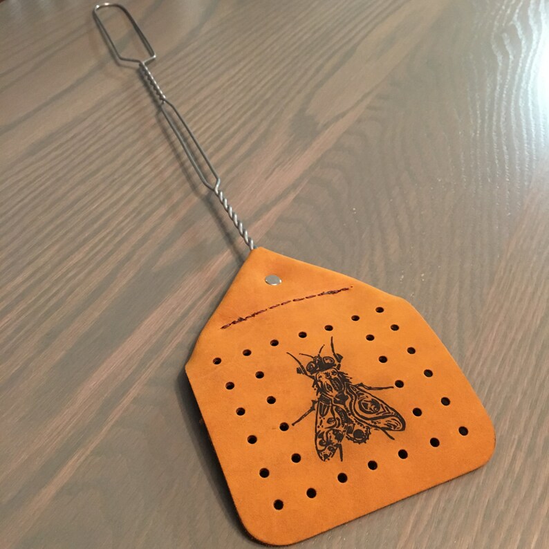 Amish made leather fly swatter // heavy duty // laser engraved Etsy