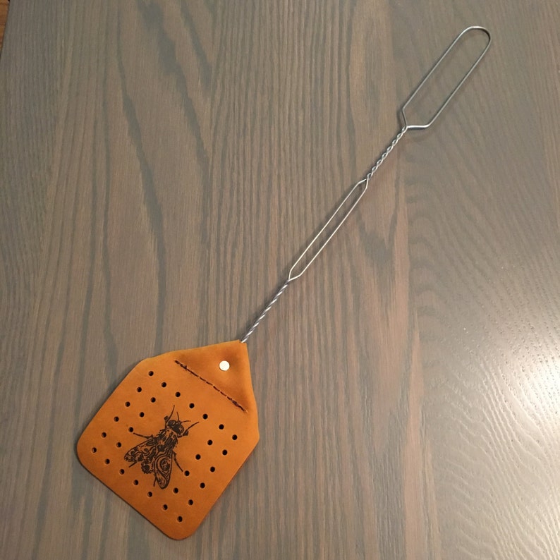 Amish made leather fly swatter // heavy duty // laser engraved Etsy