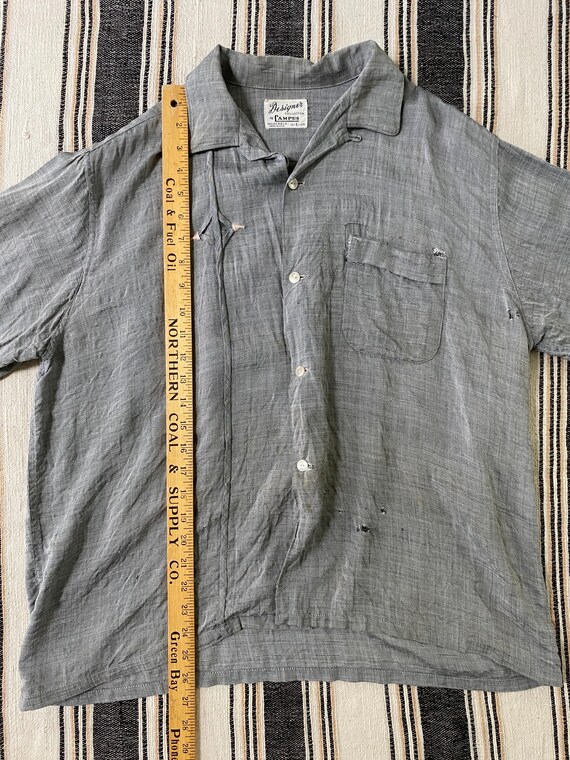 Large, 1950s Distressed Loop Collar Campus Shirt - image 4