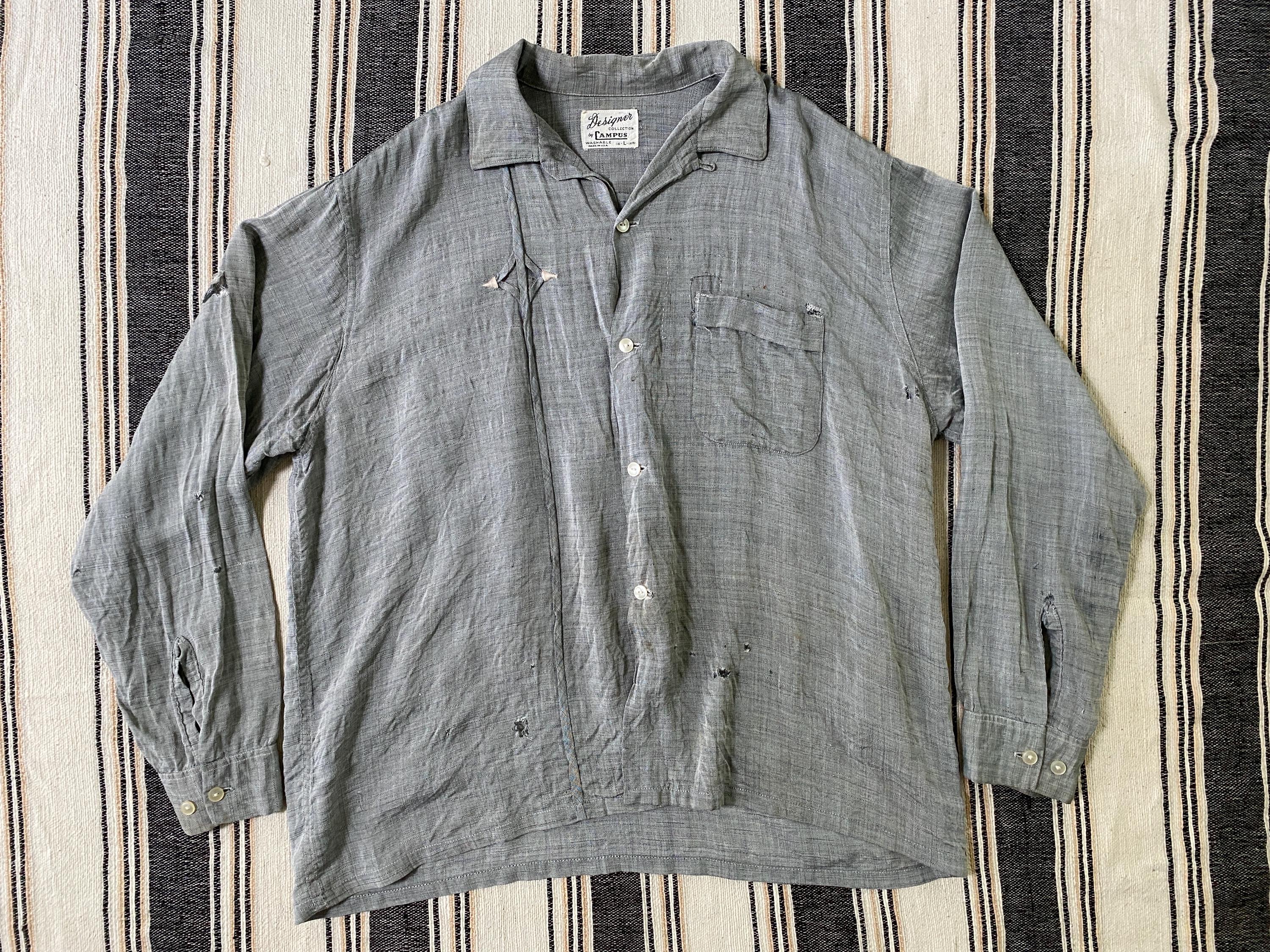 Large, 1950s Distressed Loop Collar Campus Shirt - Etsy