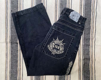 28 x 28, 2000s JNCO Black Trinal Skull Jeans