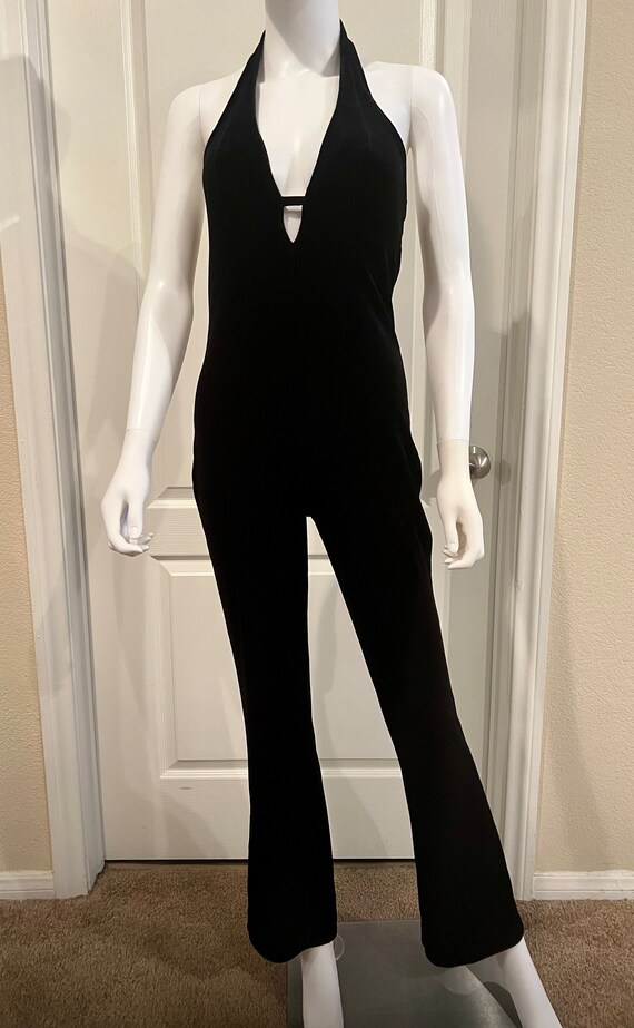 Black stretch velvet jumpsuit - image 1