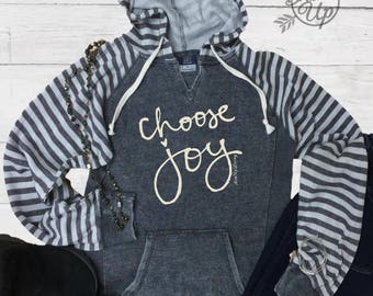 Choose Joy, Super Soft Hoodie, Striped Hooded, Ladies Hoodie, Faith, Inspirational, Women's Hooded Sweatshirt,