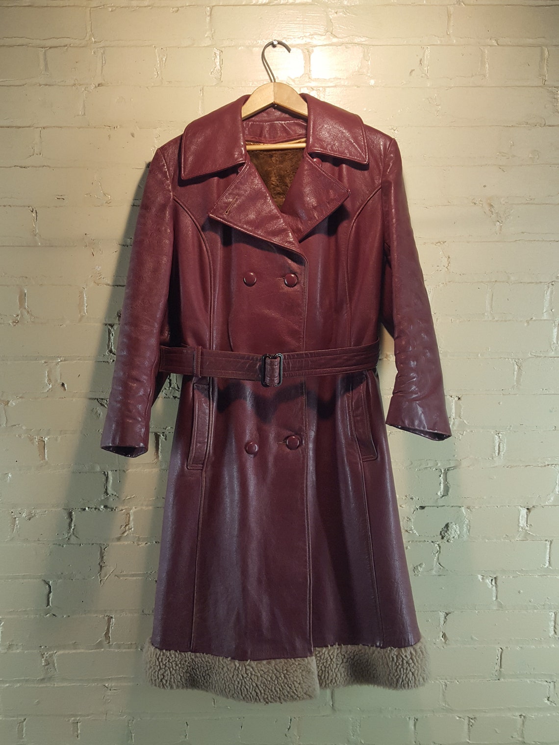 Oxblood Burgundy Leather Trench Coat Etsy