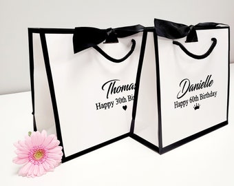 luxury birthday gift bag, personalised gift bag, black/white gift bag, anniversary gift, gift box, birthday gifts, birthday box, gift bag
