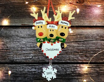Personalised Family Christmas Decoration,  family of 3, personalised ornament, personalised bauble, christmas decoration, Christmas gift