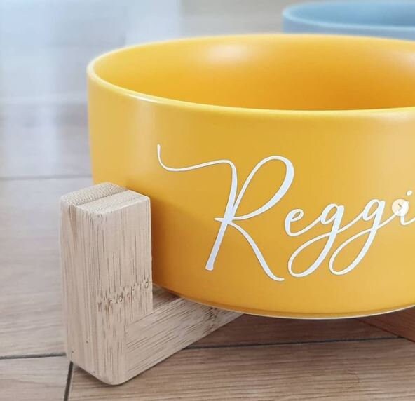 Personalised Pet Bowl With Wooden Stand Ceramic Pet Bowl Etsy UK