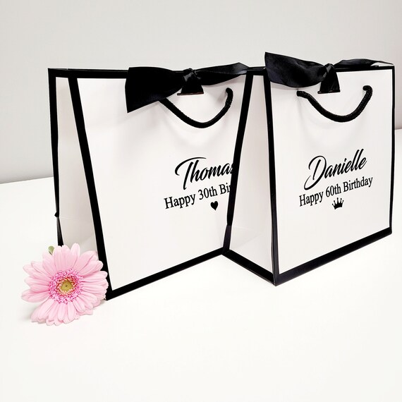 Personalised gift bag / luxury white gift bag with ribbon / Etsy