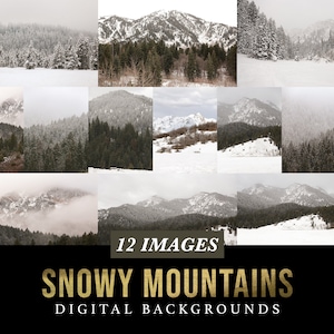 12 Snowy Mountain Digital Backgrounds - Winter photography backdrops - snow - nature