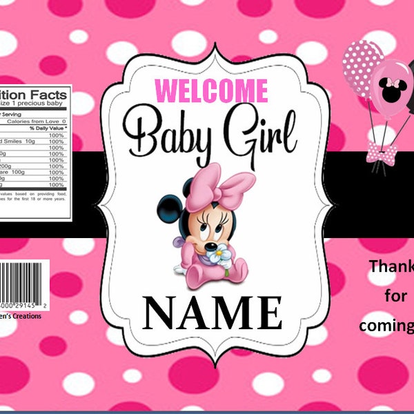 Personalized Baby Minnie Chip Bag Label, Printable Baby Minnie Chip Bag Template, Baby Minnie Babyshower, Instant Download