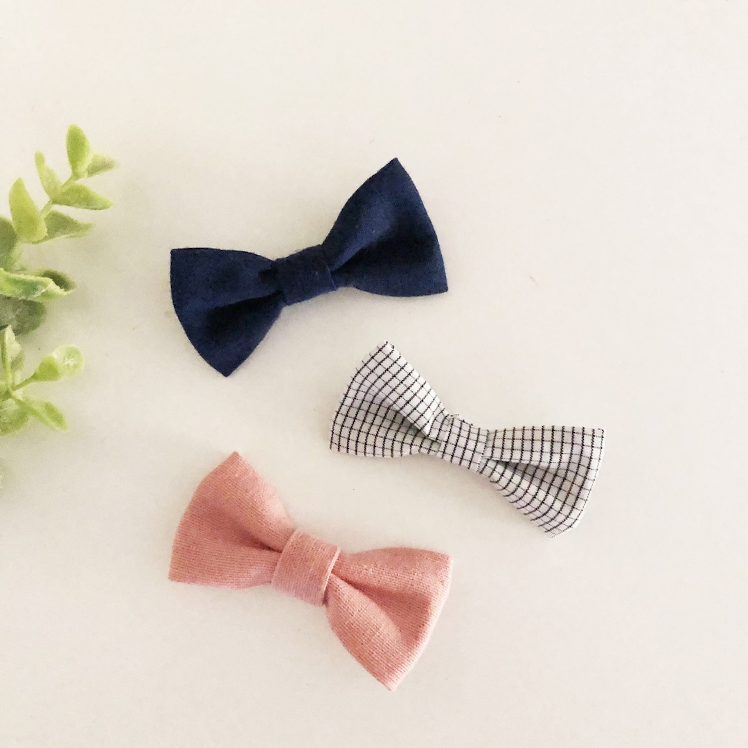 Coral Navy Check Eedie Bow Hair Clip Packs Fabric Baby Girl - Etsy