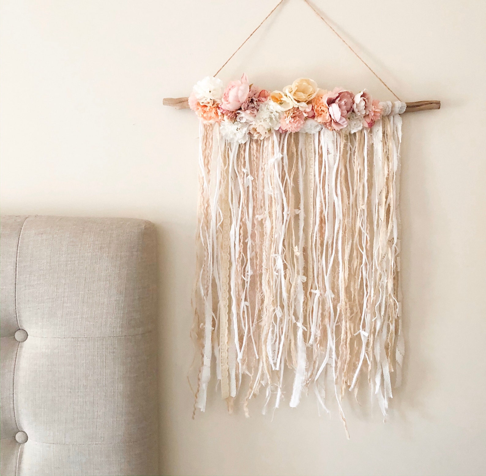 Flower Wall Hanging Boho Lace Pink White Cream Ivory Peach Etsy